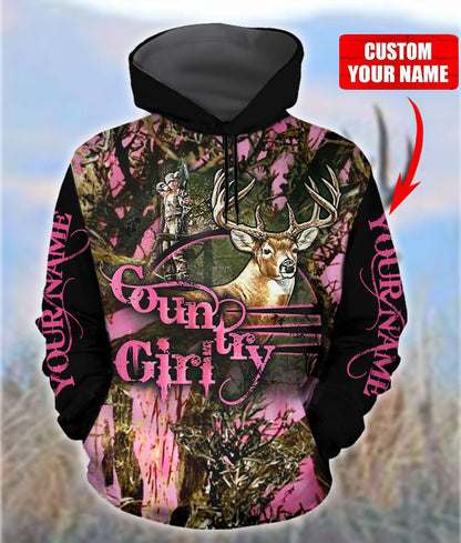 Personalized Name Deer Hunting Country Girl Pattern All Over Printed Unisex Shirt