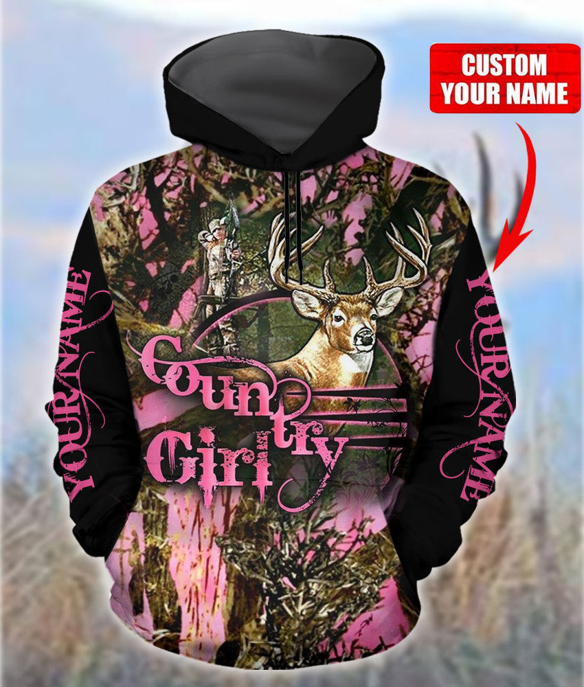 Personalized Name Deer Hunting Country Girl Pattern All Over Printed Unisex Shirt