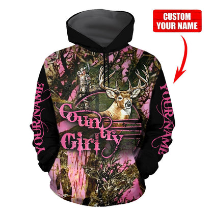 Personalized Name Deer Hunting Country Girl Pattern All Over Printed Unisex Shirt