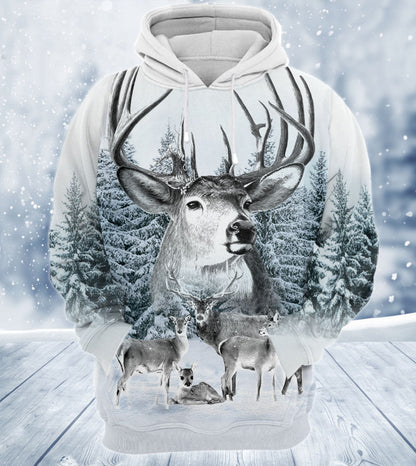 Winter Deer Hunting Pattern All Over Printed Unisex Shirt - Hoodie