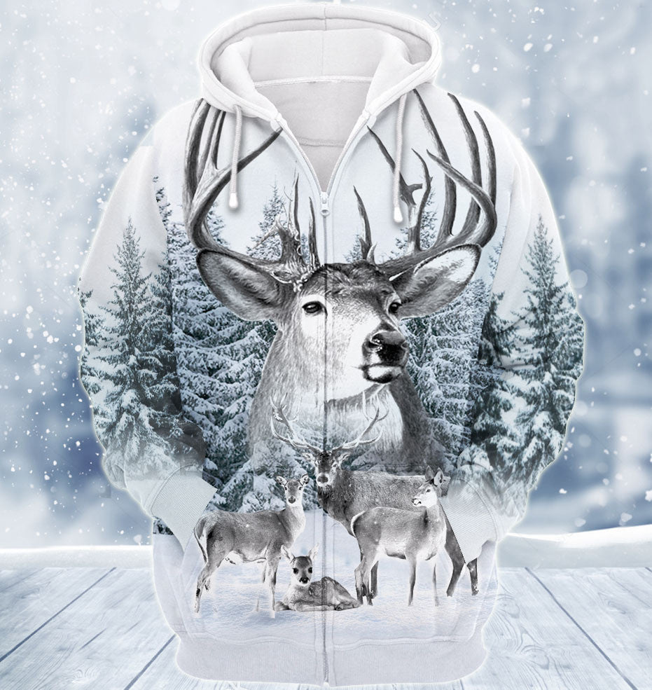 Winter Deer Hunting Pattern All Over Printed Unisex Shirt - Hoodie