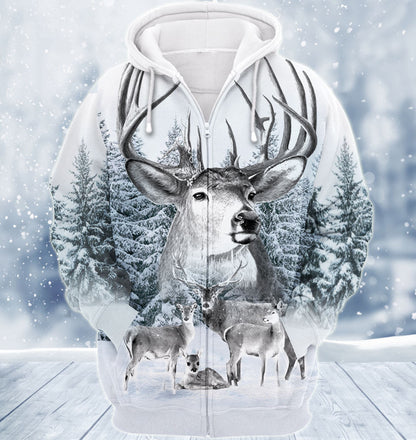 Winter Deer Hunting Pattern All Over Printed Unisex Shirt - Hoodie