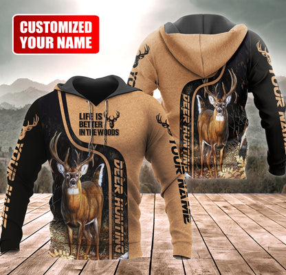 Personalized Name Deer Hunting Wood All Over Printed Unisex Shirt