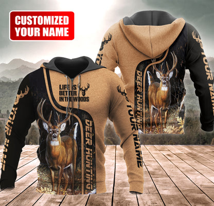 Personalized Name Deer Hunting Wood All Over Printed Unisex Shirt