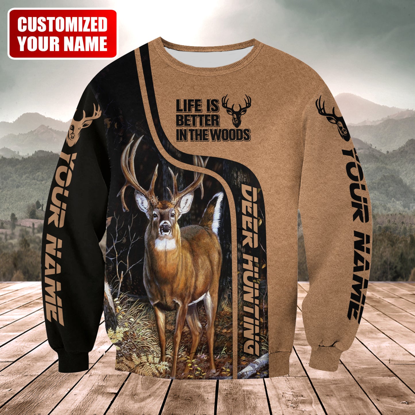 Personalized Name Deer Hunting Wood All Over Printed Unisex Shirt