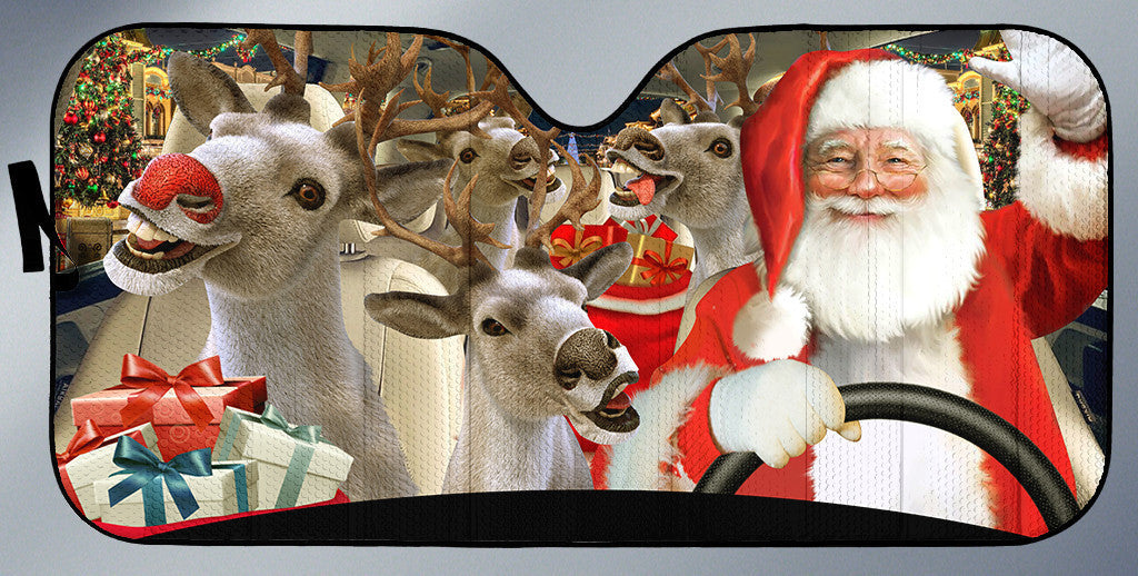 Santa And Reindeer Auto Car Sunshade