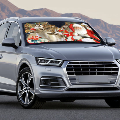 Santa And Reindeer Auto Car Sunshade