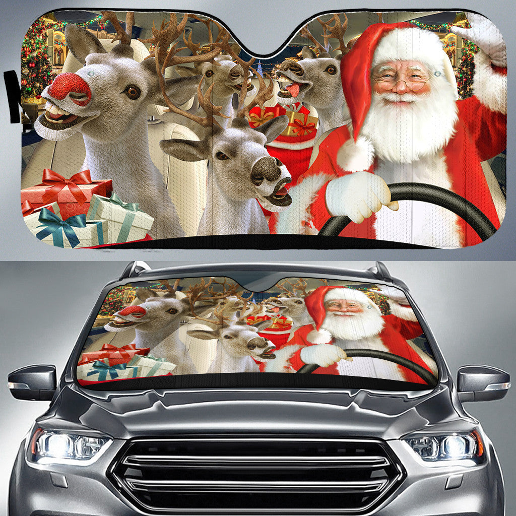 Santa And Reindeer Auto Car Sunshade