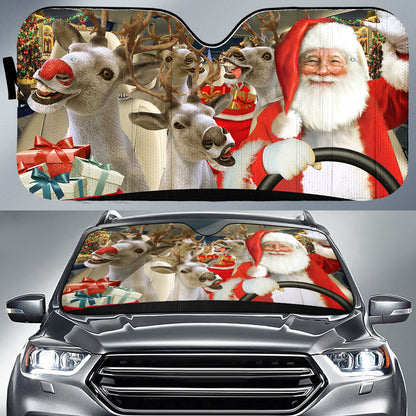 Santa And Reindeer Auto Car Sunshade