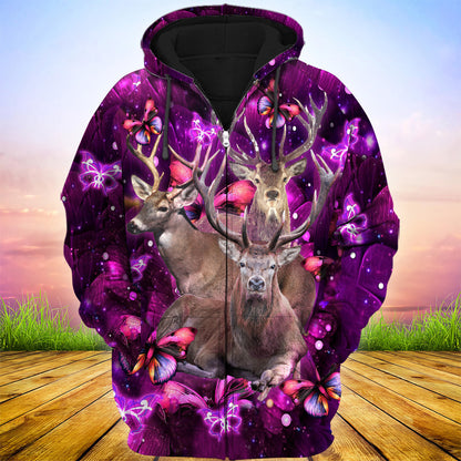 Deer Purple Flower All Over Printed Unisex Shirt