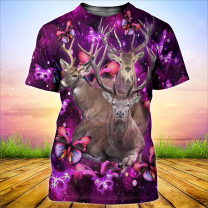 Deer Purple Flower All Over Printed Unisex Shirt