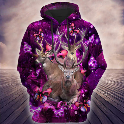 Deer Purple Flower All Over Printed Unisex Shirt