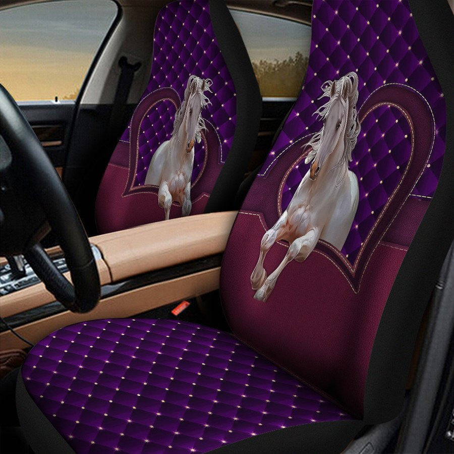 White Horse Purple Heart Car Seat Covers Universal Fit - Set 2