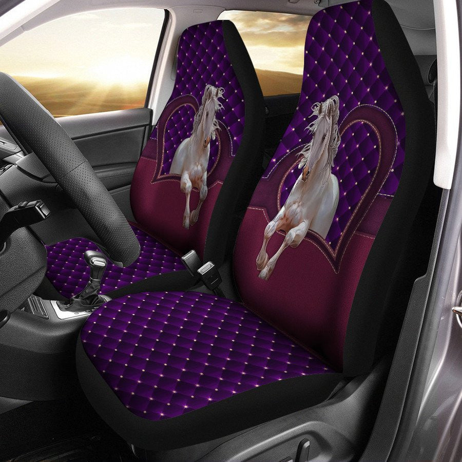 White Horse Purple Heart Car Seat Covers Universal Fit - Set 2