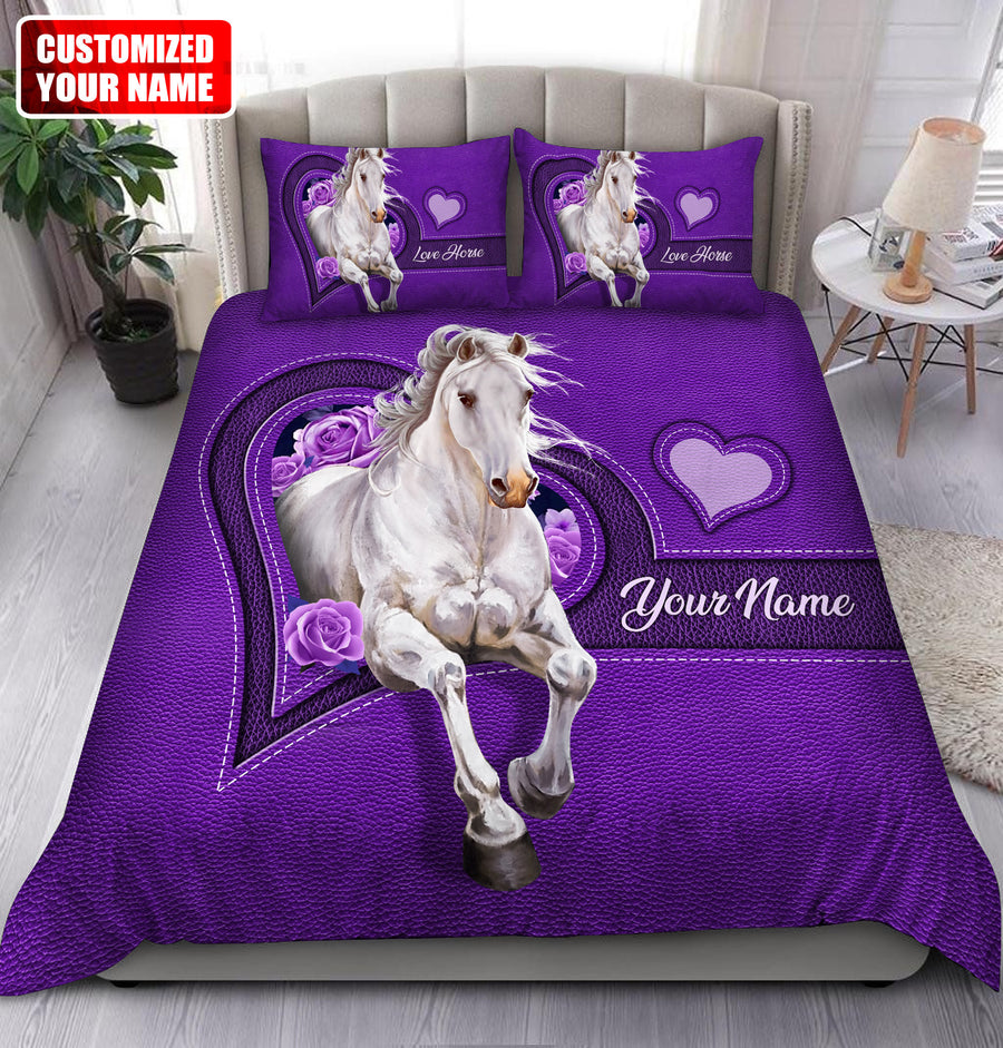 Personalized name Horse Purple Pattern All Over Printed Bedding Set