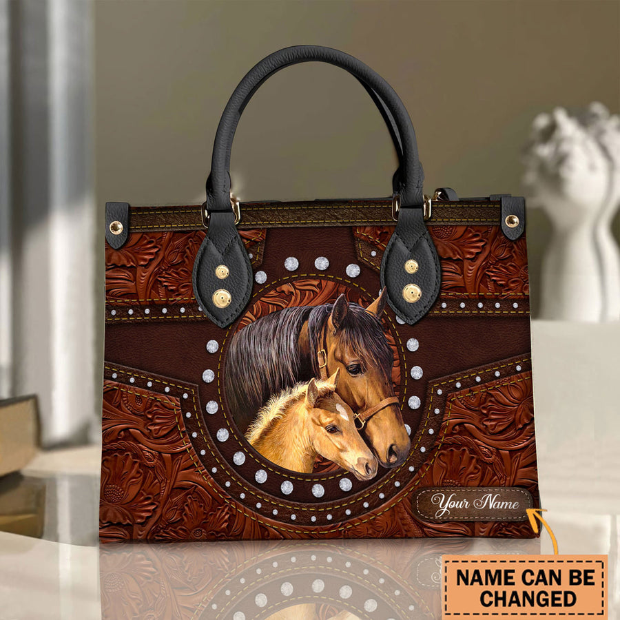 Personalized Name Horse Daisy Leather Handbag