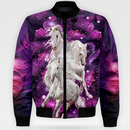 White Horses Purple Flower All Over Printed Unisex Shirt