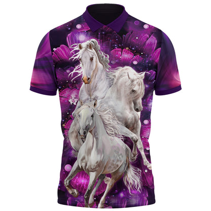 White Horses Purple Flower All Over Printed Unisex Shirt