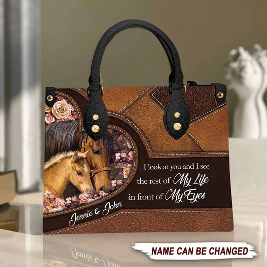 Horse Couple Q2 Personalized Leather Handbag