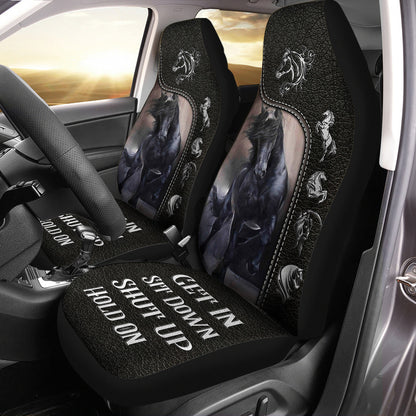 Black Horse Leather Pattern Q2 Hold on Car Seat Covers Universal Fit - Set 2
