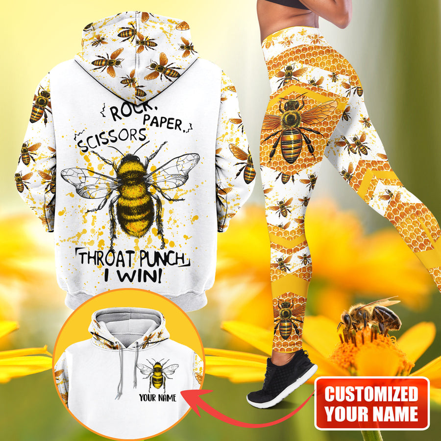 Honey Bee Rock Paper Scissors I Win - Personalized Hoodie and Leggings