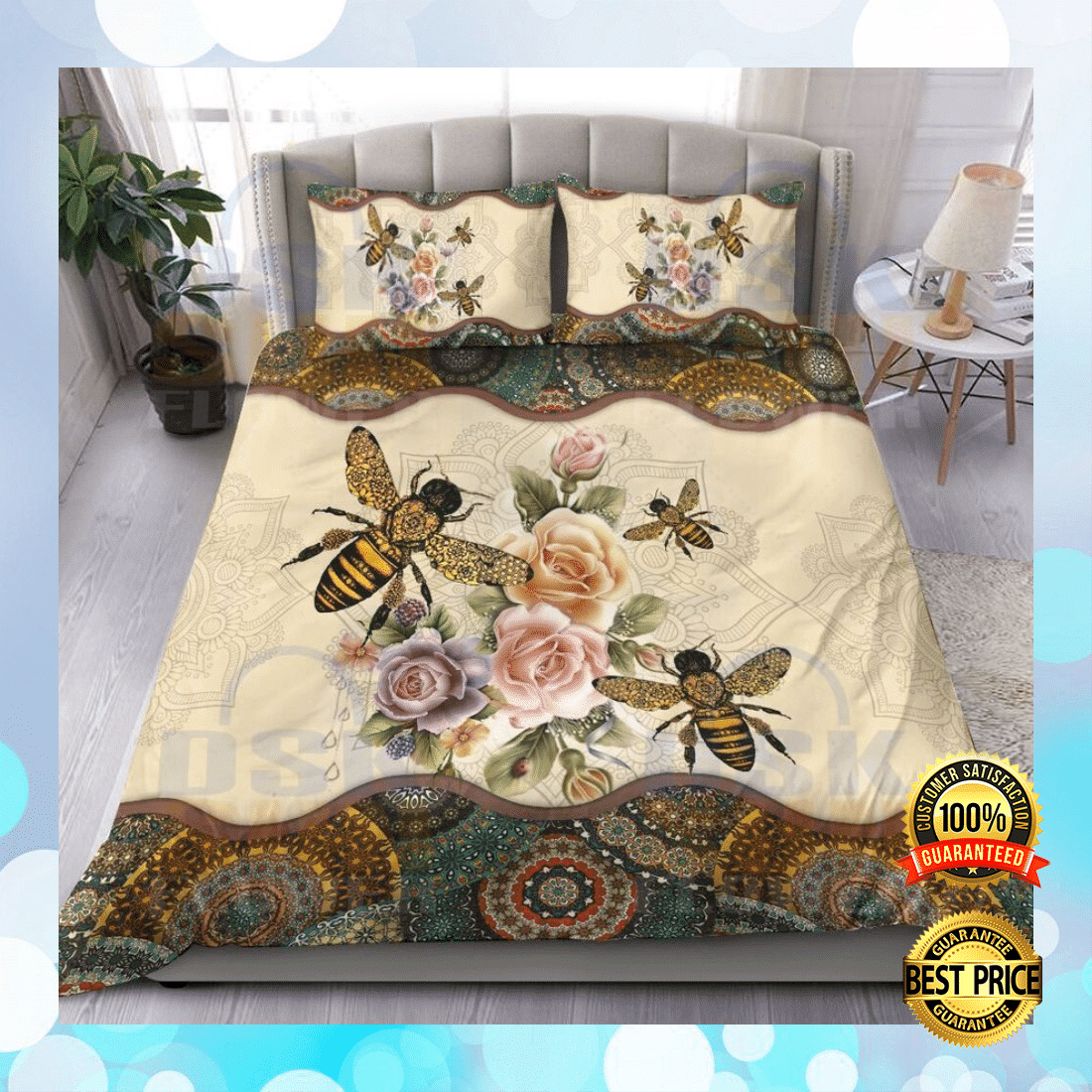 Honey Bee Bohemian Pattern All Over Printed Bedding Set