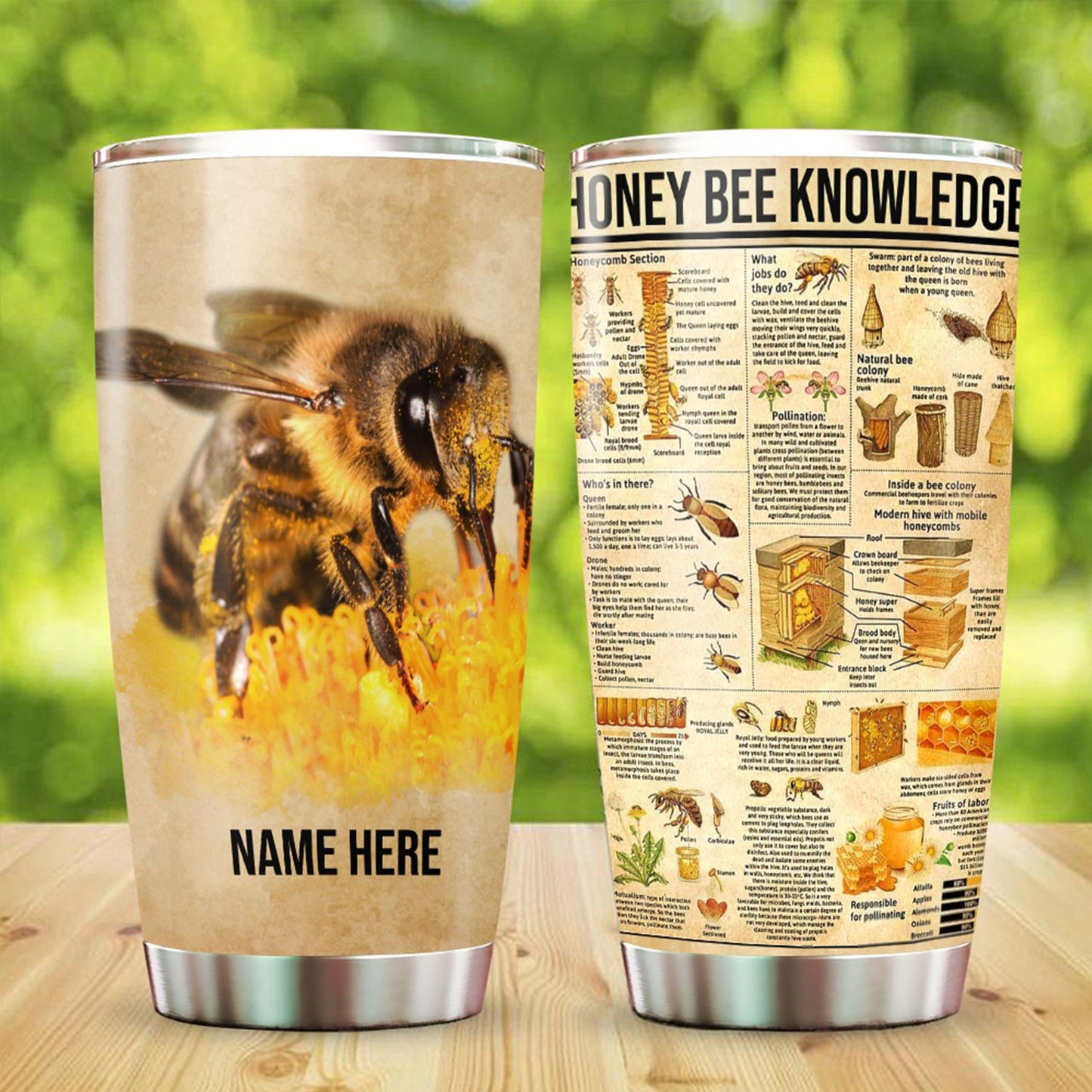 Personalized Name Honey Bee Knowledge Tumbler 20oz 30oz Cup