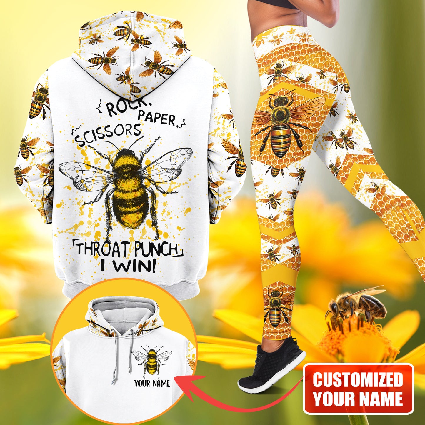 Honey Bee Rock Paper Scissors I Win - Personalized Hoodie and Leggings Q231203