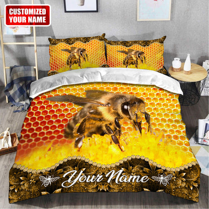 Personalized Name Honey Bee All Over Printed Bedding Set
