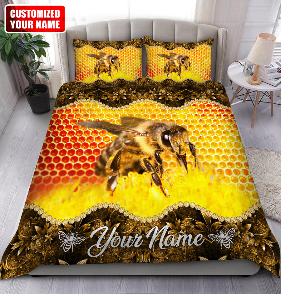 Personalized Name Honey Bee All Over Printed Bedding Set