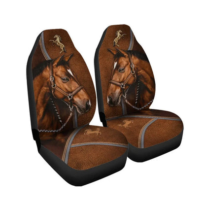 Horse AK65 Car Seat Covers With Leather Pattern Print Universal Fit Set 2