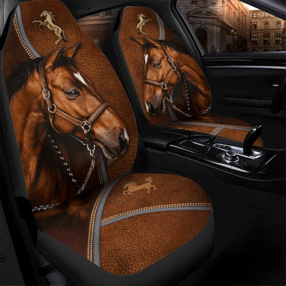 Horse AK65 Car Seat Covers With Leather Pattern Print Universal Fit Set 2