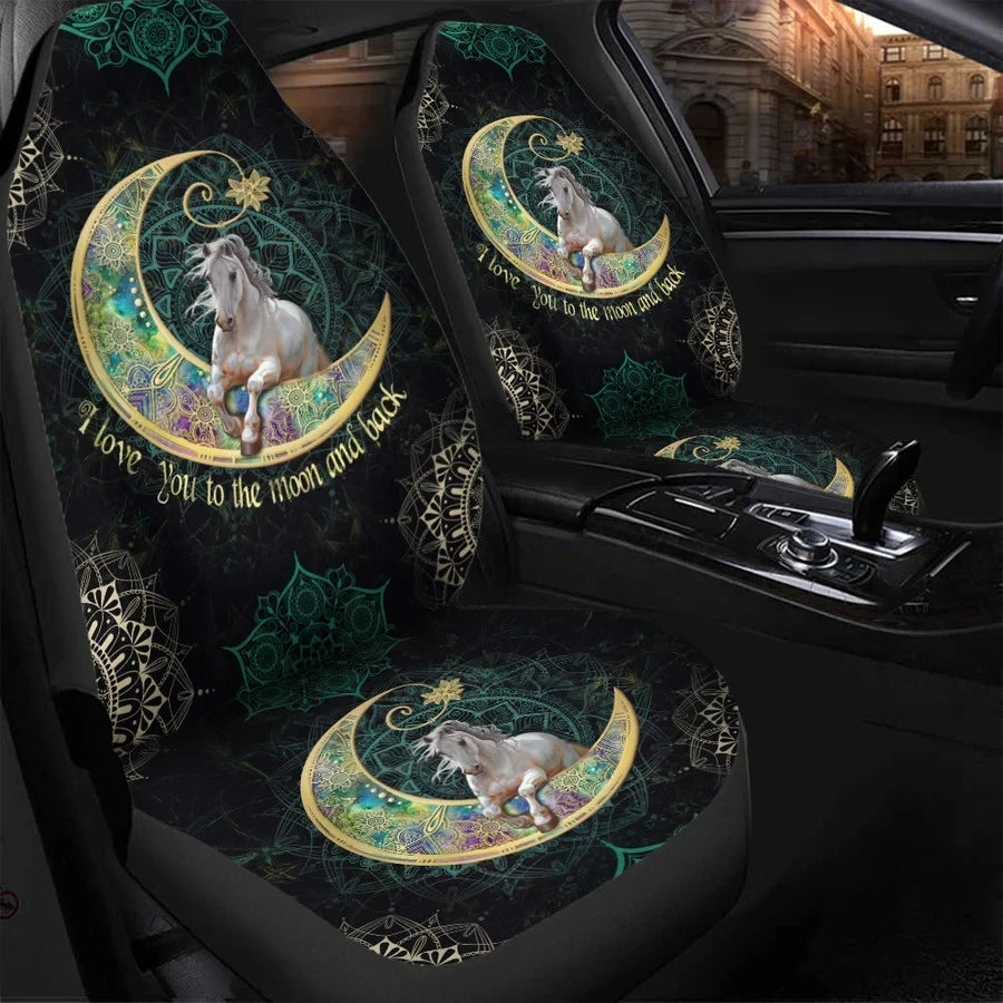 Horse AK66 Car Seat Covers With Leather Pattern Print Universal Fit Set 2