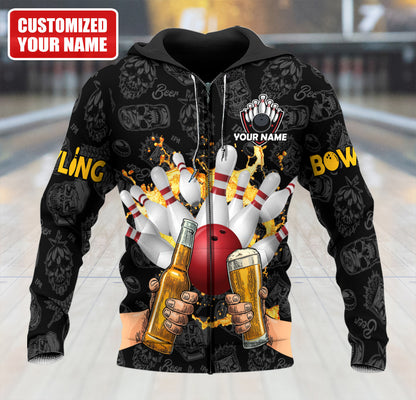Personalized Name Bowling Beer All Over Printed Unisex Shirt