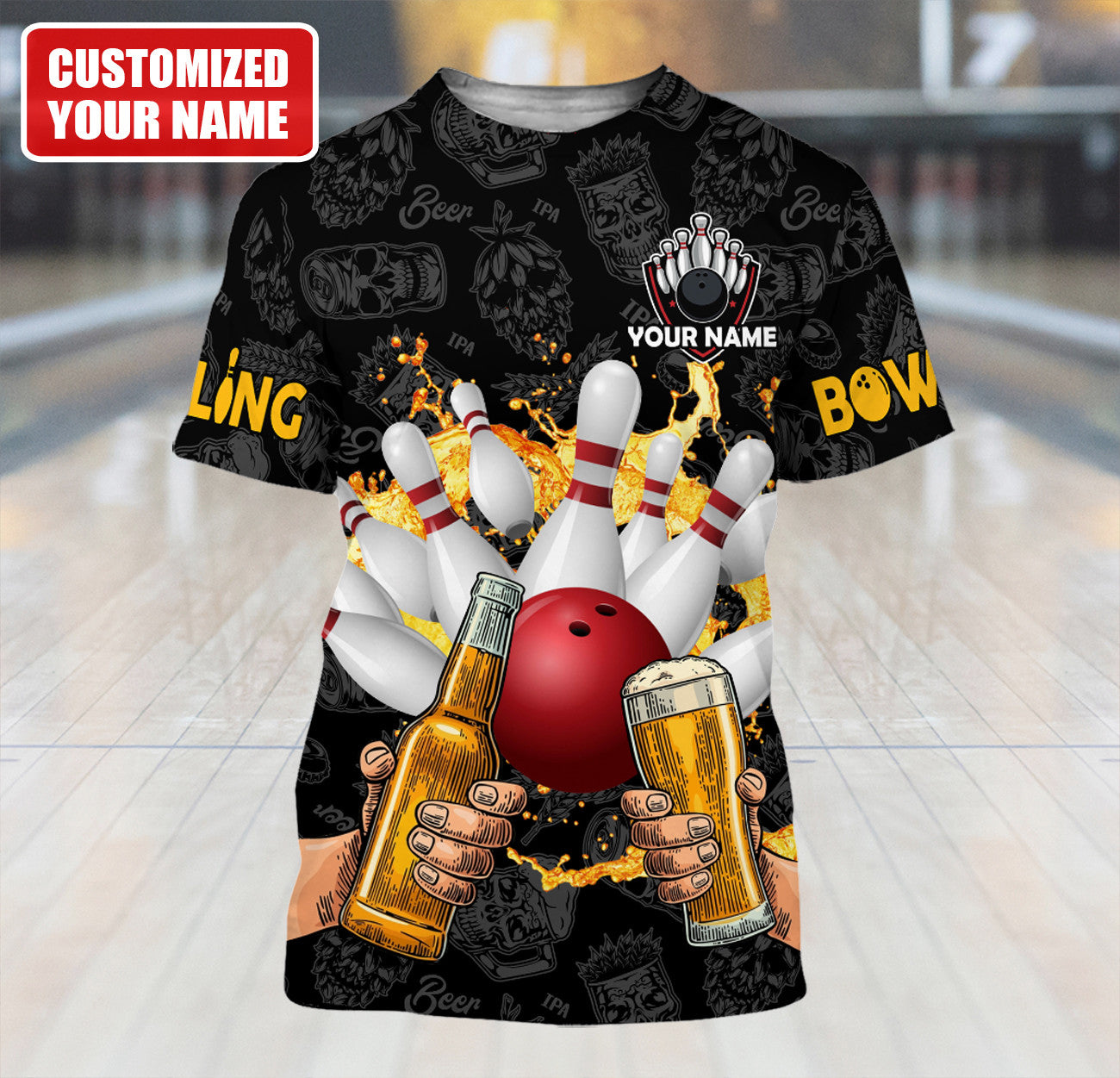 Personalized Name Bowling Beer All Over Printed Unisex Shirt