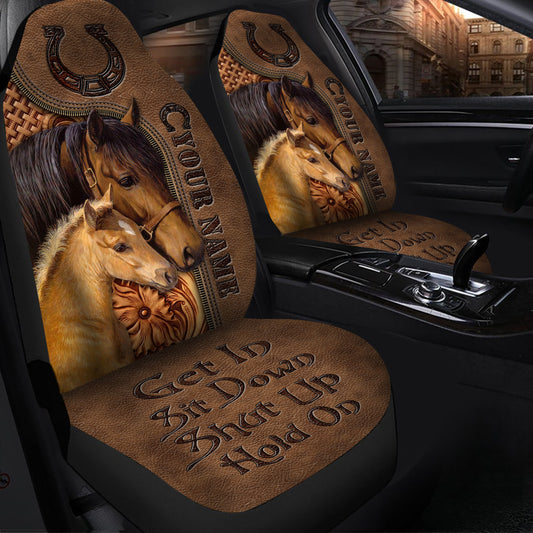 Personalized Name Couple Horse Hold on Car Seat Covers Universal Fit - Set 2