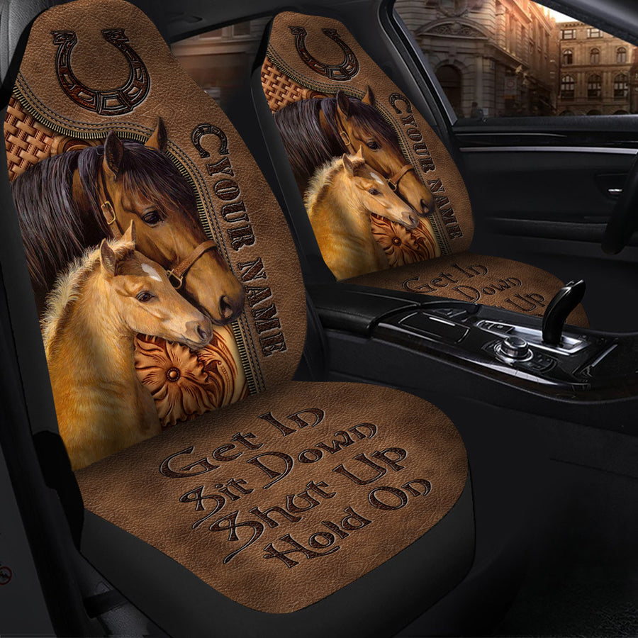 Personalized Name Couple Horse Hold on Car Seat Covers Universal Fit - Set 2
