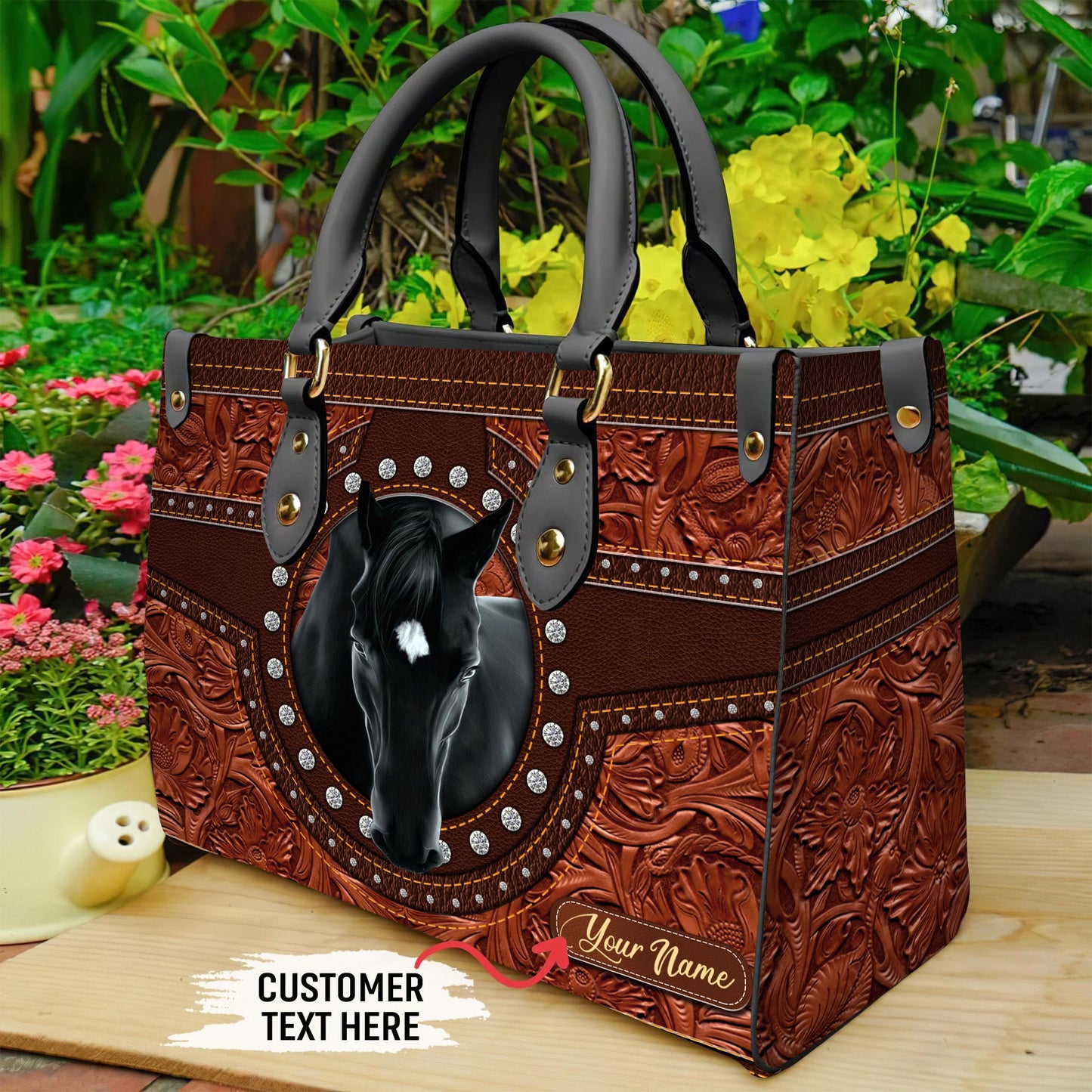 Black Horse Personalized Leather Handbag
