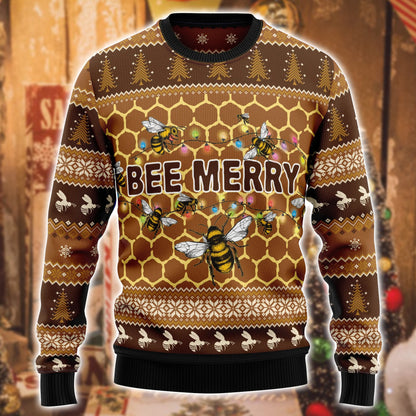 Bee Merry Christmas Ugly Knit Sweater , Wool Sweater , Xmas Ugly sweatshirt , Unisex ugly sweater