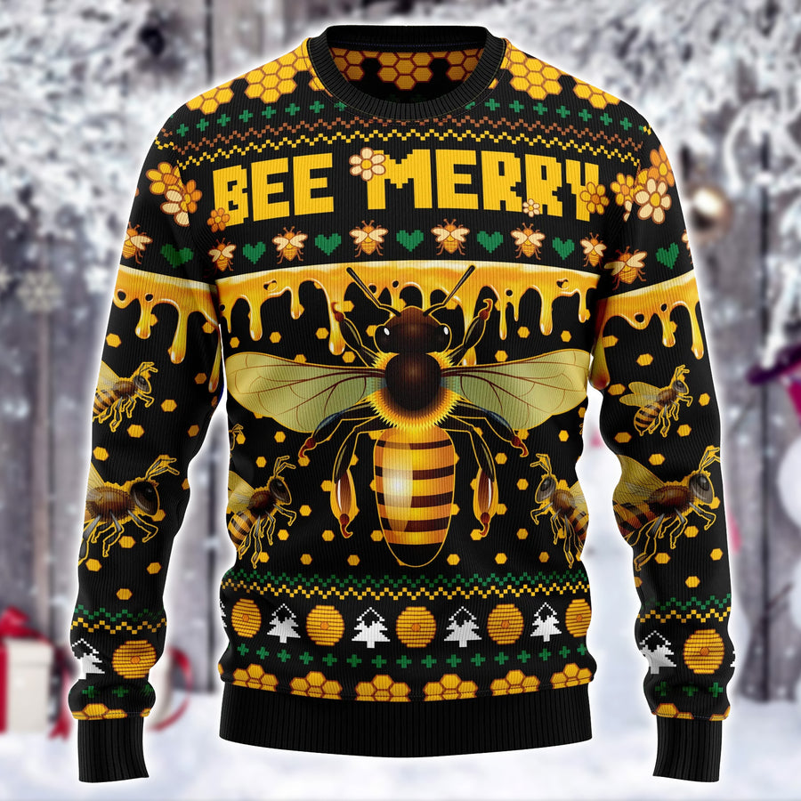 Bee Merry Christmas 2 Ugly Knit Sweater , Wool Sweater , Xmas Ugly sweatshirt , Unisex ugly sweater