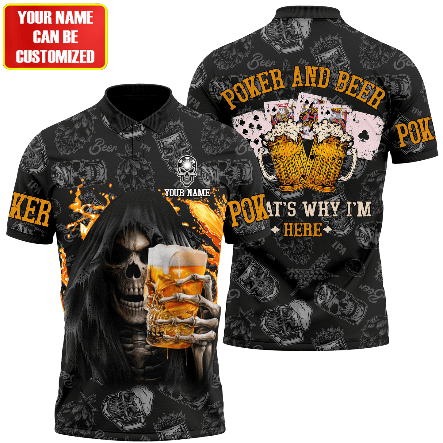 Personalized Name Skull Poker Beer All Over Printed Unisex Shirt Q120910