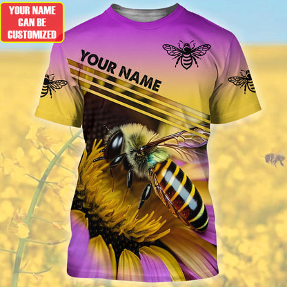Personalized Name Honey Bee Purple Flower All Over Printed Unisex Shirt Q220406