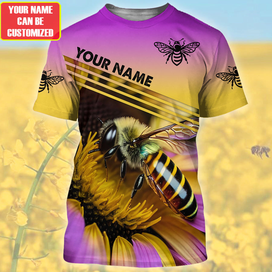 Personalized Name Honey Bee Purple Flower All Over Printed Unisex Shirt Q220406