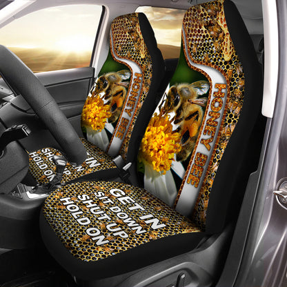 Honey Bee Hold on Funny Car Seat Covers Universal Fit Set 2 Q170504