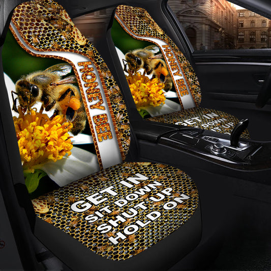 Honey Bee Hold on Funny Car Seat Covers Universal Fit Set 2 Q170504