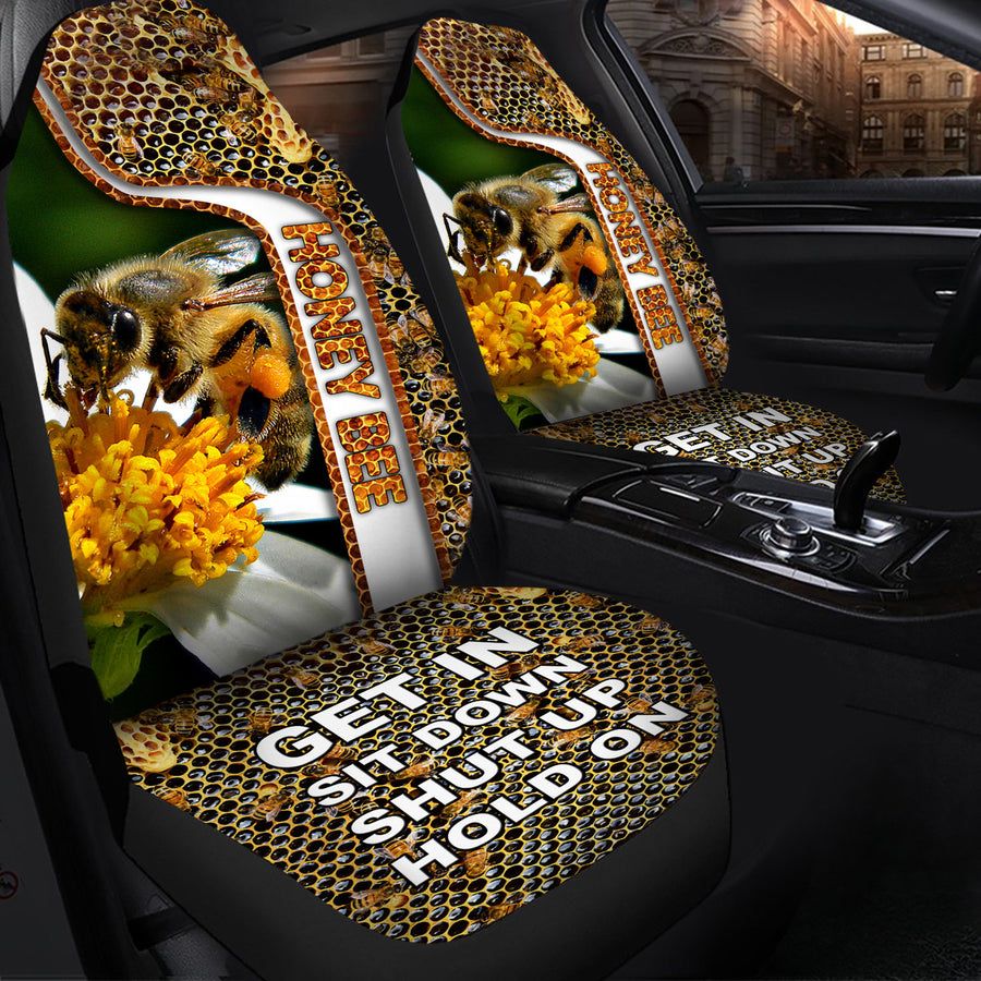 Honey Bee Hold on Funny Car Seat Covers Universal Fit Set 2 Q170504