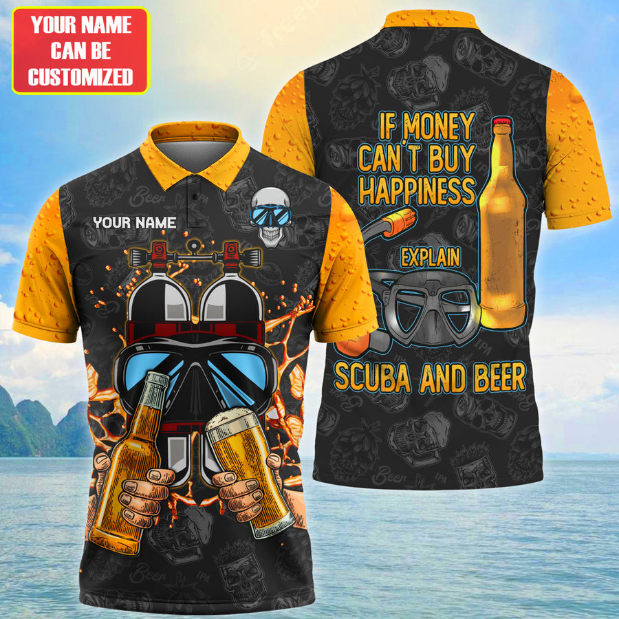Personalized Name Scuba Diving And Beer All Over Printed Unisex Shirt Q230503