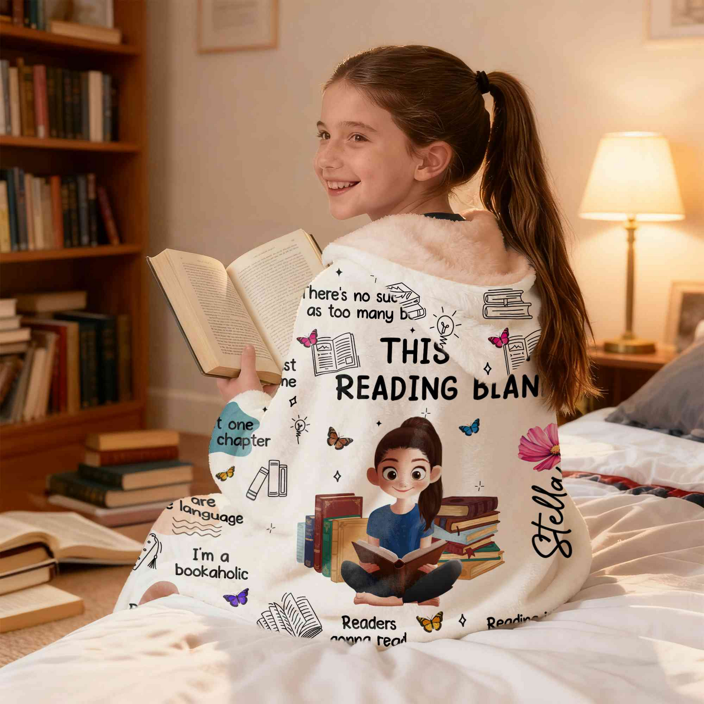 Personalized Book Lovers Blanket with Name & Birth Flower, Books Quotes Blanket Hoodie