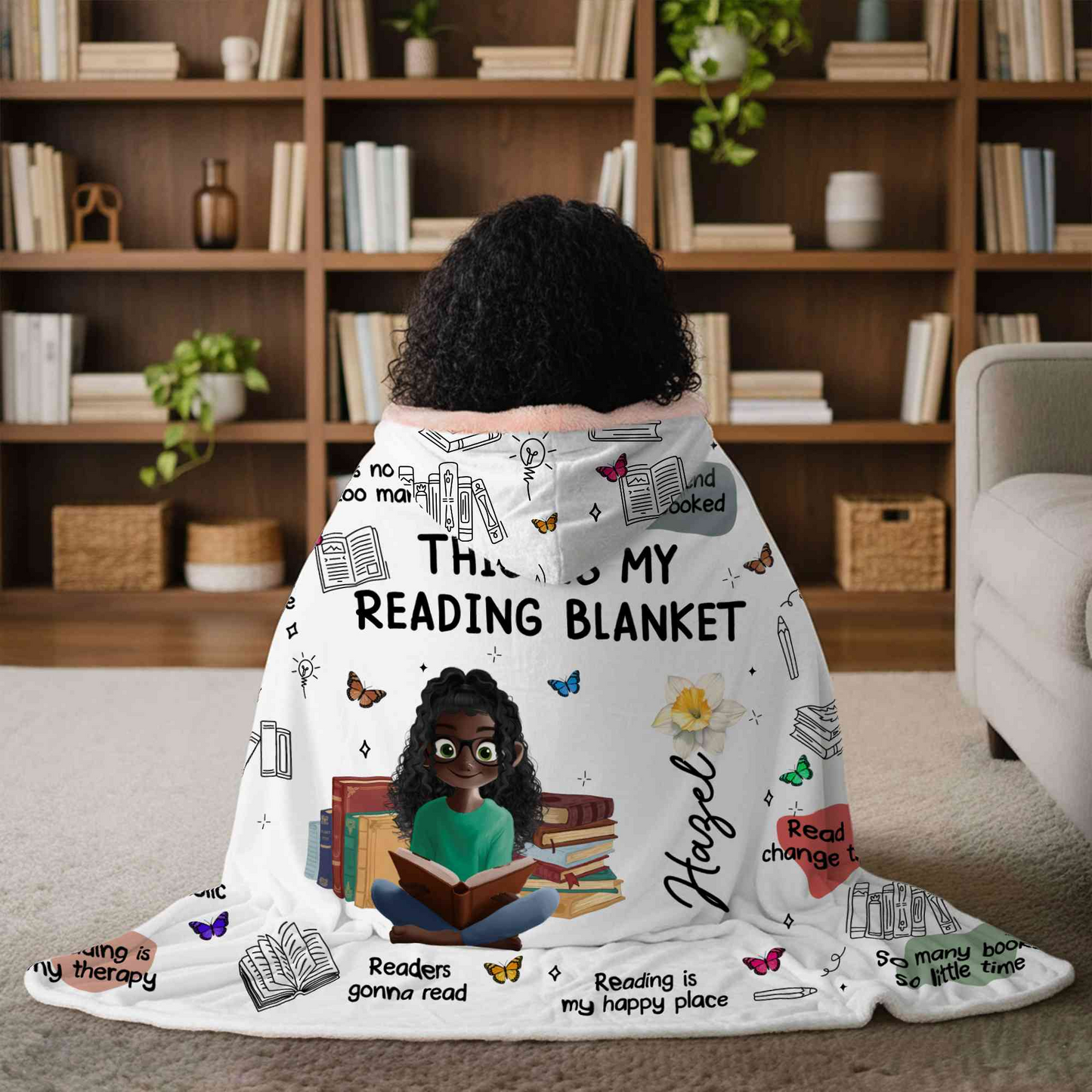 Personalized Book Lovers Blanket with Name & Birth Flower, Books Quotes Blanket Hoodie