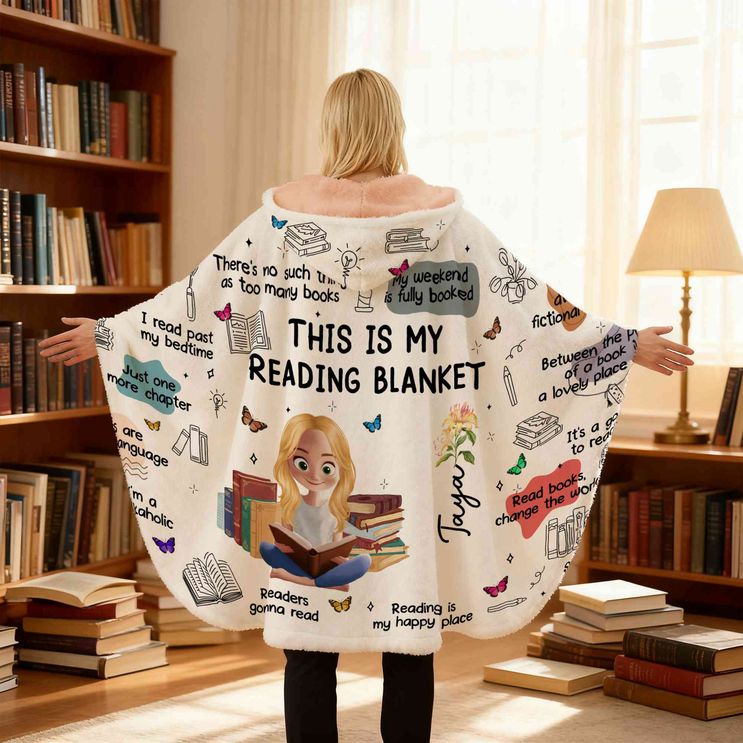 Personalized Book Lovers Blanket with Name & Birth Flower, Books Quotes Blanket Hoodie